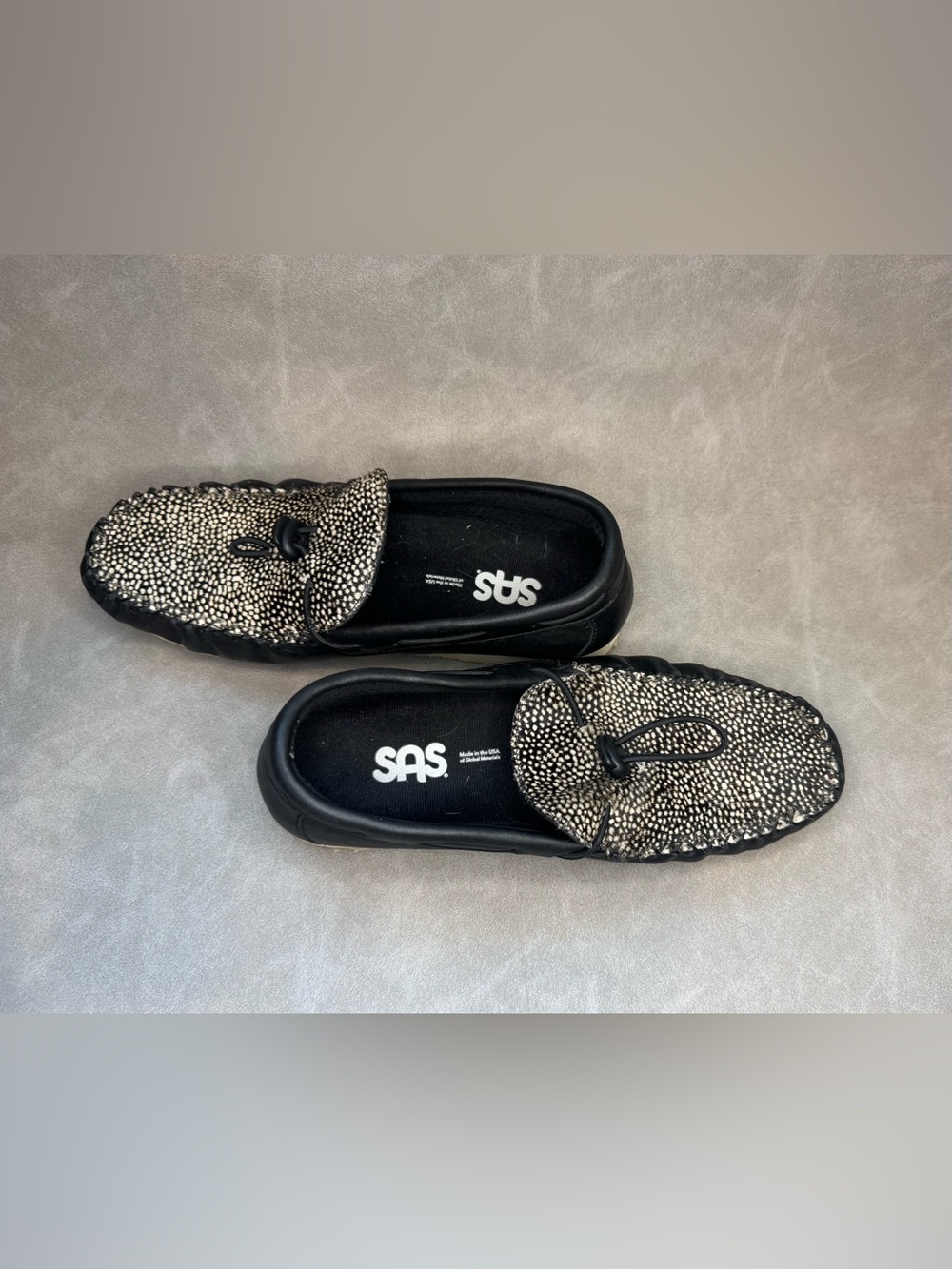 SAS Women’s Black Leather Woven Moccasin Loafers Slip On Shoes Size 7 M